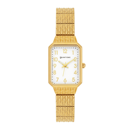 Montre femme, boite et bracelet en acier doré, verre minéral