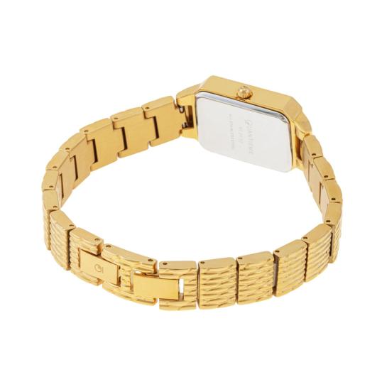 Montre femme, boite et bracelet en acier doré, verre minéral