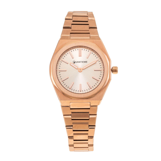 Montre femme, boîte et bracelet en acier rose, verre minéral