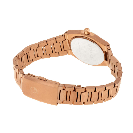Montre femme, boîte et bracelet en acier rose, verre minéral