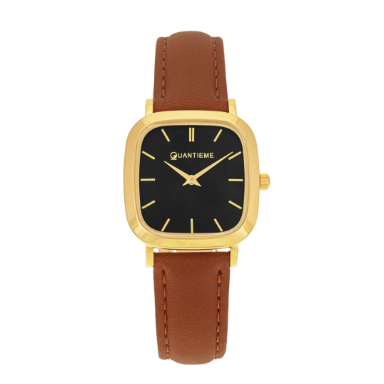 Montre femme, boite acier doré, bracelet cuir et verre minéral