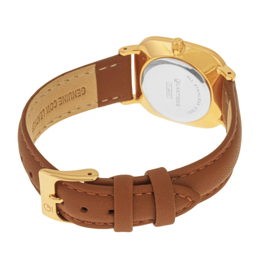 Montre femme, boite acier doré, bracelet cuir et verre minéral