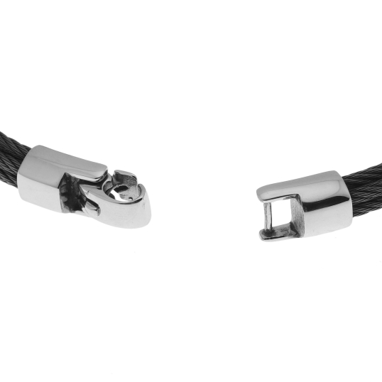 Bracelet jonc en or jaune et cables acier noir