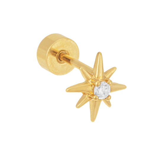 Piercing d'oreille en plaqué or et oxydes de zirconium