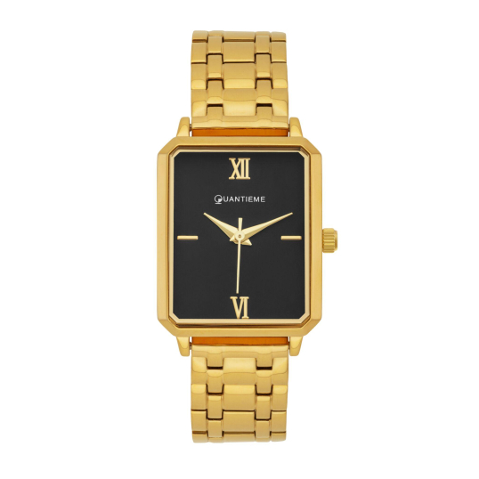 Montre dame, boîte acier doré, bracelet acier doré et verre minéral