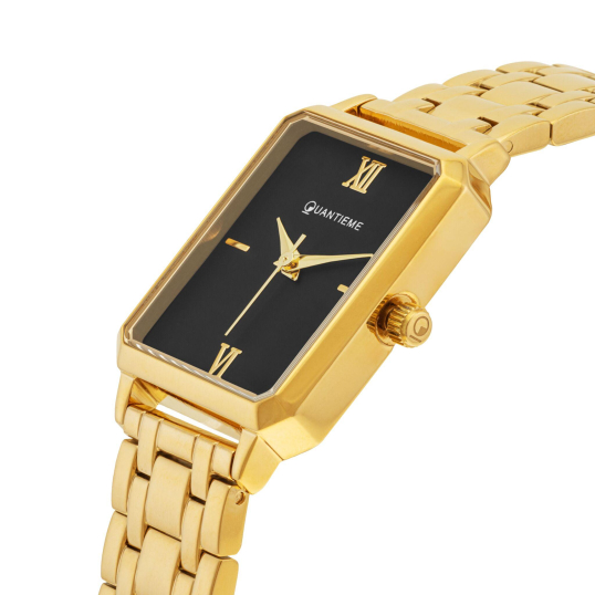Montre dame, boîte acier doré, bracelet acier doré et verre minéral