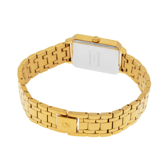 Montre dame, boîte acier doré, bracelet acier doré et verre minéral