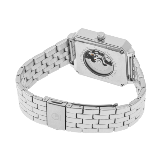 Montre femme automatique, boîte et bracelet acier, verre minéral