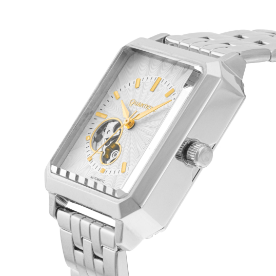 Montre femme automatique, boîte et bracelet acier, verre minéral