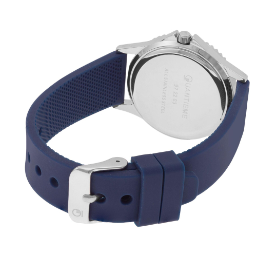 Montre femme, boîte en acier, bracelet en silicone bleu et verre minéral