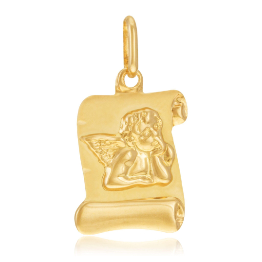 Médaille en or jaune, parchemin ange