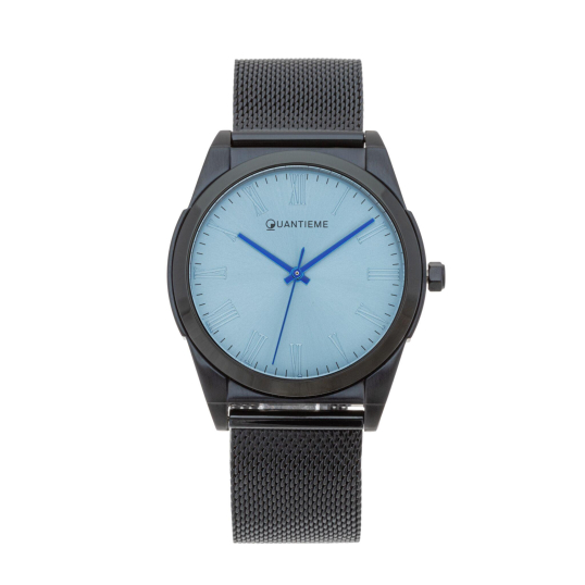 Montre homme, bracelet et boite en acier bleu, verre minéral
