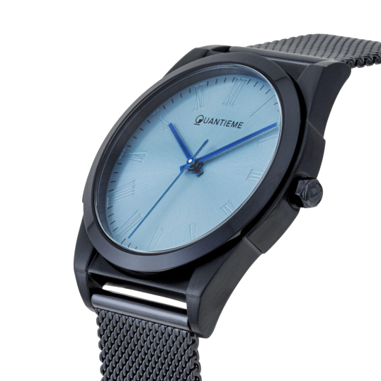 Montre homme, bracelet et boite en acier bleu, verre minéral