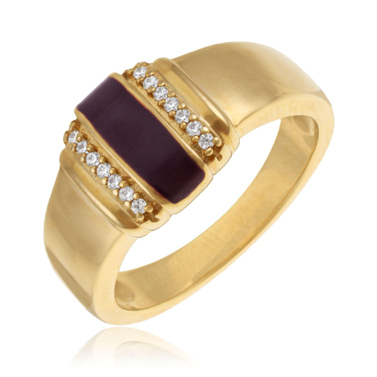 Bague en plaqué or, oxydes de zirconium et laque