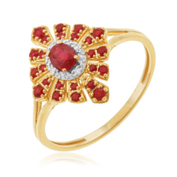 Bague en or jaune et rhodié, rubis et diamants, losange