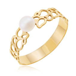 Bague en or jaune et perle de culture, ajourée
