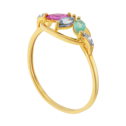 Bague en or jaune et rhodié, saphir, rubis, émeraude et diamants