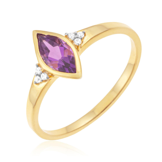 Bague en or jaune et rhodié, améthyste marquise et diamants 