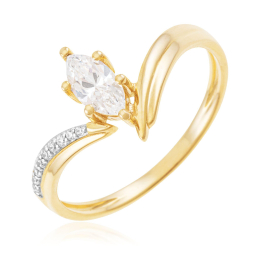 Bague en or jaune et rhodié, oxydes de zirconium, marquise Bague en or jaune et rhodié, oxydes de zirconium, marquise