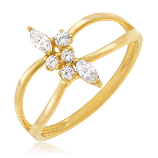 Bague en or jaune et oxydes de zirconium, ajourée Bague en or jaune et oxydes de zirconium, ajourée