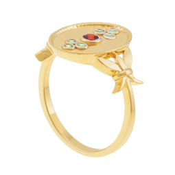 Bague en or jaune et rhodié, péridots et grenat, ovale