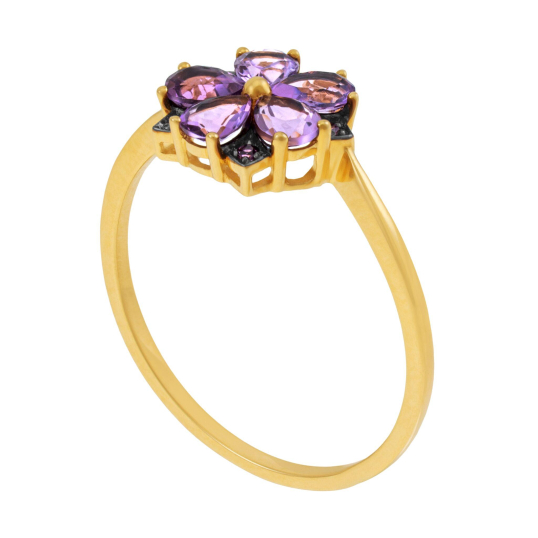 Bague en or jaune et rhodié, améthystes et rhodolites, fleur Bague en or jaune et rhodié, améthystes et rhodolites, fleur