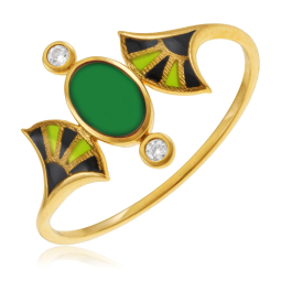 Bague en or jaune, verre, oxydes de zirconium et laque  Bague en or jaune, verre, oxydes de zirconium et laque