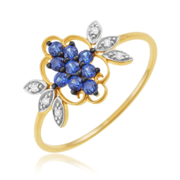 Bague en or jaune et rhodié, oxydes de zirconium bleus et blancs Bague en or jaune et rhodié, oxydes de zirconium bleus et blancs