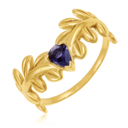 Bague en or jaune et cordiérite, feuille