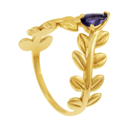 Bague en or jaune et cordiérite, feuille