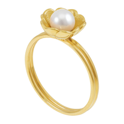 Bague en or jaune et perle de culture, fleur