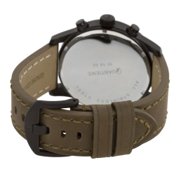 Chronographe homme, boîte acier noir, bracelet cuir et verre minéral
