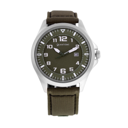 Montre homme, boîte acier, bracelet nylon et cuir, verre minéral