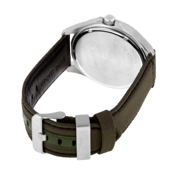Montre homme, boîte acier, bracelet nylon et cuir, verre minéral