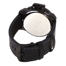 Chronographe homme, boîte acier noir, bracelet cuir et verre minéral