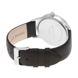 Montre homme, boîte en acier, bracelet en cuir et verre minéral