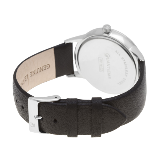 Montre homme, boîte en acier, bracelet en cuir et verre minéral