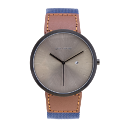 Montre homme, boîte en acier noir, bracelet cuir et nylon et verre minéral