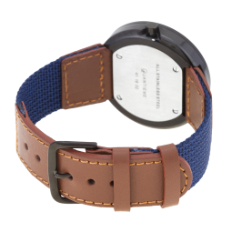 Montre homme, boîte en acier noir, bracelet cuir et nylon et verre minéral