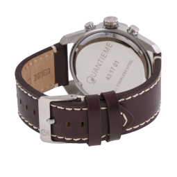 Chronographe homme, boîte en acier, bracelet cuir et verre minéral