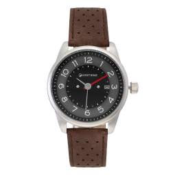 Montre homme, boîte acier, bracelet cuir et verre minéral