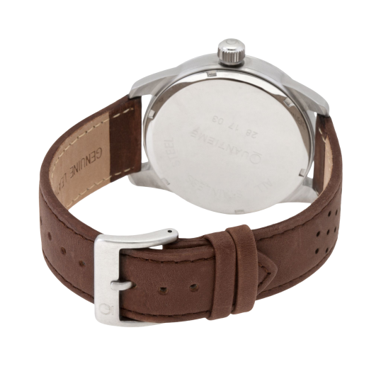 Montre homme, boîte acier, bracelet cuir et verre minéral