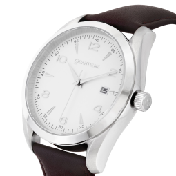 Montre homme, boîte acier, bracelet cuir et verre minéral