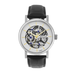 Montre homme automatique, boîte acier,bracelet cuir et verre minéral