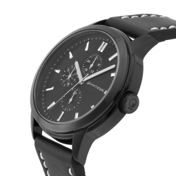 Montre homme, boîte acier noir, bracelet cuir et verre minéral