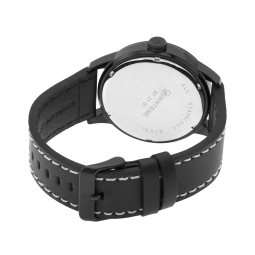 Montre homme, boîte acier noir, bracelet cuir et verre minéral