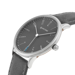 Montre homme, boite en acier, bracelet en cuir vieilli, verre minéral