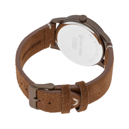 Montre homme, boite en acier marron, bracelet en cuir, verre minéral