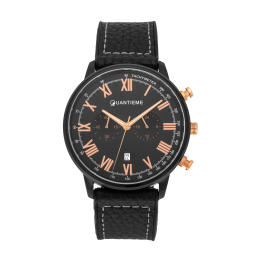 Chronographe homme, bracelet en cuir et silicone, boite acier et verre minéral