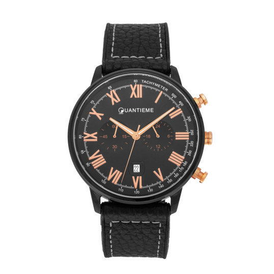 Chronographe homme, bracelet en cuir et silicone, boite acier et verre minéral
